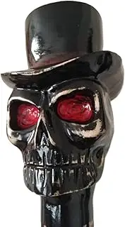 Wooden Black Skull Head with Cap Hand Carved Walking Cane - Premium Wood Carved Walking Stick Cane with Ergonomic Palm Grip Handle - 36" Black Handmade Elegant Carved Walking Stick for Men Women