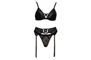 MUSE PL003BLK Black Lace Criss Cross Triangle Bralette and Garter Belt Set for Women - Sensual Intimacy and Seductive Elegance