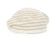 New Knit Reversible Beret Hat Beanie Fashion White & Striped TOO CUTE! B66