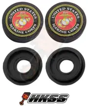 2 Black Custom License Plate Frame Tag Screw Cap Covers - USMC MARINES RB U47