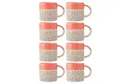 8PK Mikasa 390ml Wax Resist Orange Glaze Coffee Mug Cup Stoneware Drinkware Blue