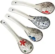 Spoon Ceramic Spoons Soups Set of 4 Long Handle Hook Soup Spoon Hand Crafted Tableware Cuchara(Small)