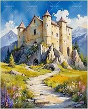 Architecture Paint by Numbers Kit for Adults - DIY Castle on Rocky Hilltop with Path and Wildflowers Painting on Canvas 16x20 Inches, Acrylic Paint Set for Beginners, Art for Home Decoration
