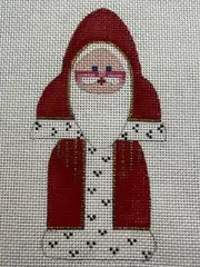 Hand Painted Needlepoint Canvas 18 CT SANTA XMAS ORNAMENT IN RED COAT