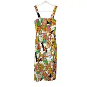NEW Farm Rio Tucan Linen Midi Dress Womens Size Small S Tropical Button Front