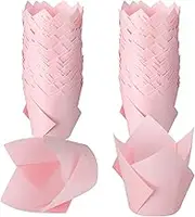 Jutom 200 Pack Tulip Cupcake Liners Paper Baking Cups Greaseproof Muffin Liners Grease Resistant Cupcake Wrappers for Weddings Birthday Cake Balls Muffins Candy Jelly Party(Pink)