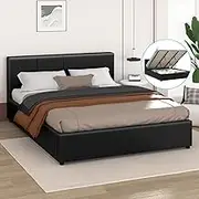ALFORDSON Bed Frame Base with Gas Lift Storage King Size Tricia Series with Bed Head, Mattress Topper Platform Foundation with PU Leather Upholstery for Bedroom, Black