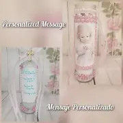 Veladora Para Niña Bautizo Decorada A Mano, Baptism Girl Handcraft Altar Candle