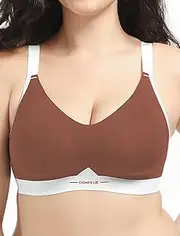 [COMFELIE] Seamless Bra for Large Bust Women No Wire Bra Wireless Bralette Wire Free Everyday Bra Deep V Comfort Lightly Lined
