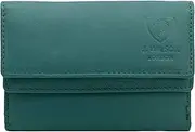 [J. Wilson London] Ladies RFID Safe Designer Leather Purse Card Women Wallet Zip Pocket Boxed, Teal, M, Classic
