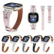 For Fitbit Versa 3/4 Sense 2 Genuine Leather Bracelet Band Rhinestones Strap
