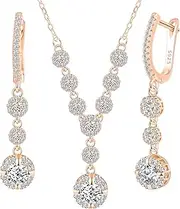 [MicLee] Tassel Zircon Necklace and Earrings Hoops for Women Girl 925 Silver Diamond Party Jewellery Sets Fashion Wedding Jewellery Elegant Bridal Bridesmaid Necklets Earrings Drops