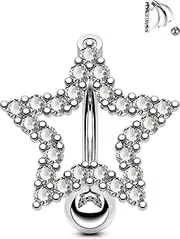 [OUFER] Belly Button Rings, 14G Star/Drop Shape Belly Rings, Pave CZ Crystal Top Down Belly Piercing Jewelry, 316L Surgical Steel Navel Piercing Jewelry For Women Men