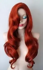 Wig cap Long Wavy Copper Red Halloween Cosplay Women Wig