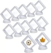 KMOTASUO 12Pcs 3D Floating Thin Film Jewelry Storage Box, Transparent Frame Display Case Holder for Necklace Bracelet Earring, Dustproof Challenge Coin Medallion Display Case Stand (White)