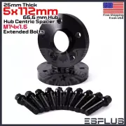 [2] 25mm Thick Mercedes 5x112mm CB 66.6 Wheel Spacer Kit 14x1.5 Bolts Included