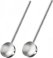 Small Soup Ladle SUS304 Stainless Steel Metal Deep Spoon With Pour Spout 2 oz Long Handle Gravy Ladles Heat-Resistant for Kitchen Cooking Serving Soups and Drizzle Sauces 2 Pack Set (10.5 inch)