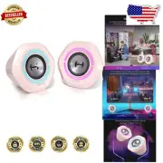 Powerful 10W Pink Computer Speakers with RGB Lights - Bluetooth & AUX Input