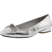 Anne Klein Womens CASSIDY Silver Bow Ballet Flats 7.5 Medium (B,M) BHFO 8207
