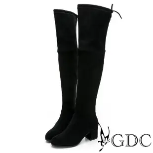 【GDC】秋冬辣女孩在線款素色基本百搭超貼腿過膝中跟長靴-黑色(128850-00)