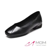 在飛比找momo購物網優惠-【MOM】真皮粗跟鞋 方頭粗跟鞋/真皮小方頭極簡折線造型百搭