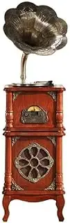 Record Player Retro Turntable All in One Vintage Phonograph Nostalgic Gramophone for with Copper Horn,BuiltinSpeakerAuxin/USB/FM Radio