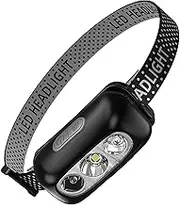 Veasbuu Head Flashlight, Hard Hat Light with 3 Modes, 6.3inches Waterproof Motion Sensor LED Lamp for Outdoor Camping, Hiking, Cycling, Fishing, Running, Repairing and Hands Use