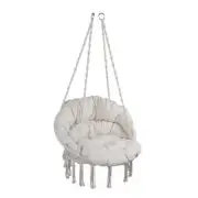 Otryad Hanging Cotton Rope Hammock Swing Chair with Cushion 330 Lbs in White