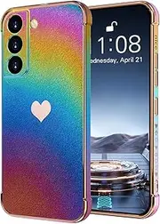 [Yoawiful] for Samsung Galaxy S21 FE Case Fluorescent Cute Heart-Shaped Pattern Mobile Phone Case Samsung S21 FE Silicone Camera Protection Anti Fall Samsung S21 FE Case 5G Colourful