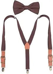 [HAMKVBPR] Kids Braces Children's Backpack Clip Bow Tie Set Vintage Hanging Trouser Clip Suspender for Kids