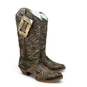 NEW CORRAL Womens 7M Chocolate Leather Embroidered Cowboy Boots