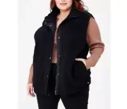 Cotton On Trendy Plus Size Cabin Fleece Vest Jacket - Black Size 16/18 New
