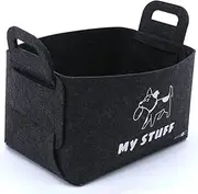 Felt Pet Toy Storage Box, Foldable Storage Basket, Portable Cosmetics Storage, Pet Toy Basket Felt bag, Toy Hamper with Handle, Felt Stuff Storage Baskets for Pet Toys (Grey)