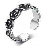 4PCS Copper Jewelry Woman Ring Retro Small Flower Black Opening Size Adjustable Ring