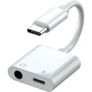 2 In 1 Type C To 3.5mm Jack Headphone Aux Converter For iPhone IOS 15 Samsung Xiaomi Huawei - White