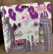 JUSTICE NEW YORK CITY EARRINGS 6 SETS SHIMMERING ROSES & BUTTONS SUPER CUTE!!