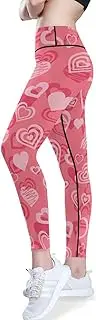 [GuoChe] Yoga Leggings for Women with Pockets Pants Valentines Cute Pink Hearts Funny Soft Athletic Capris for Women