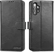 [Lensun] Genuine Leather Case for Samsung Galaxy A13, Flip Cover with RFID Protection, Black