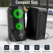 Computer Speakers RGB Gaming Wired USB Powered Stereo Volume Speakers PC 2.0