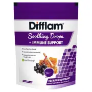 Difflam Soothing Throat Drops + Immune Support - Black Elderberry X 20