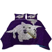 White Purple Artistic Drawing Smoking Dog Coverlet