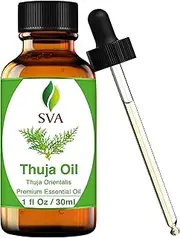 SVA Organics Thuja Essential Oil 1 Oz 100% Pure Natural Undiluted Premium Therapeutic Grade Oil for Aromatherapy, Diffuser, Hair Care, Skin Care, Glowing Skin