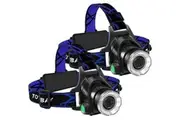 2x Headlight LED Torch XM-L T6 Zoomable Headlamp Rechargeable 18650 Batteries