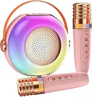 Karaoke Machine for Karaoke - Small Speaker with Two Microphones - LED Lights, Music Player for Family Gatherings, Sound Box for Adults and