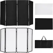 Starfavor DJ Facade Booth Portable Event Cover Screen - Foldable 4 Detachable Metal Frame Light Projector Display Scrim Panel Stand with Carry Bag (White and Black)