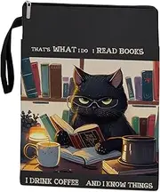 Book Covers for Paperbacks, Book Sleeve with Zipper, Book Lover Gifts,Washable Book Pouch with Pocket for Teen Adult,11 x 8.5 Inch - Black Cat Pet Lover Gift- I Reading Book I Drink Coffee.