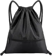 JZUNHN 1pack Drawstring Backpack Bag, Waterproof Draw String Back Sack with Zip Pocket, Gym Drawstring Bags Swim Bag for Men Women
