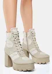[AZALEA WANG] Sage Marsala Lace-Up Heeled Boots