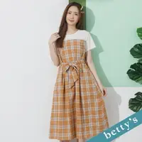 在飛比找樂天市場購物網優惠-betty’s貝蒂思 格紋拼接綁帶洋裝(深橘)