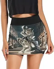 [RPLIFE] Skeleton Thinker Ladies Sport Skort, High Waisted Skort with Pockets, Womens Skorts for Summer